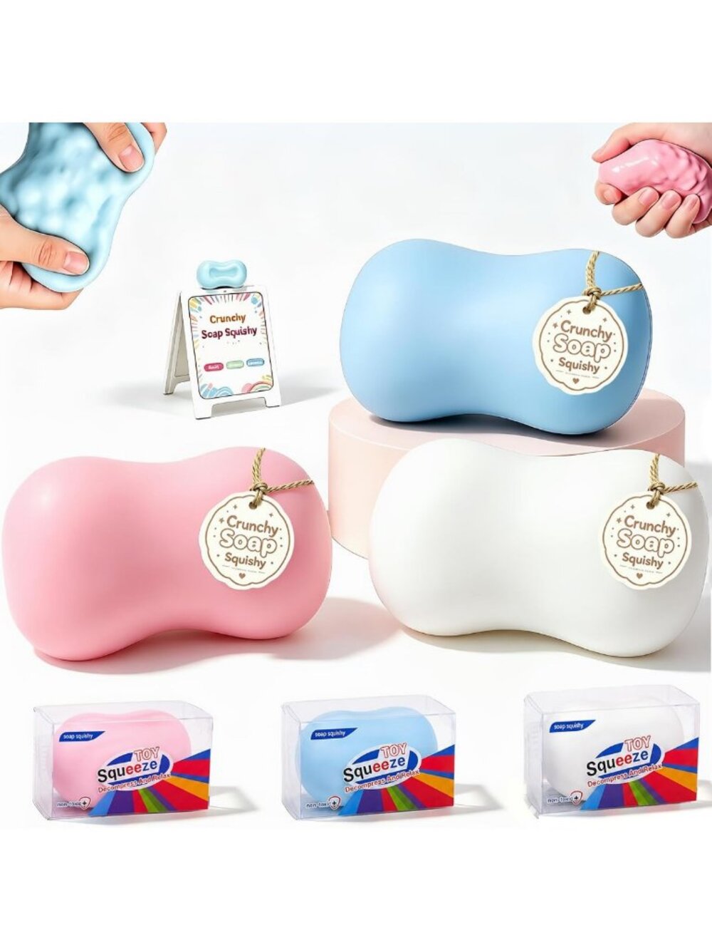 3PC Crunchy Soap Squishy Stress Relief Toy | Slow Rising ASMR Squeeze Fun